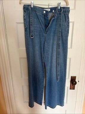 Loft New with Tag Palazzo High-Rise Wide Leg Denim Pants with Waist Tie. 28/6.